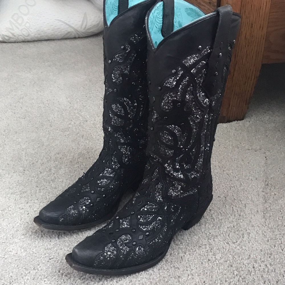 Black Glitter Western Boots
